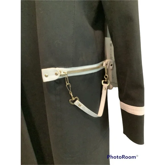 WORTH BLACK CANVAS/WHITE LEATHER TRIM WALKING COAT 10P - Picture 2 of 9